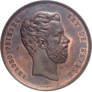 Amédée Ier (1870-1873). Médaille, essai uniface d’avers par L. Marchionni ND (c.1870), Madrid.