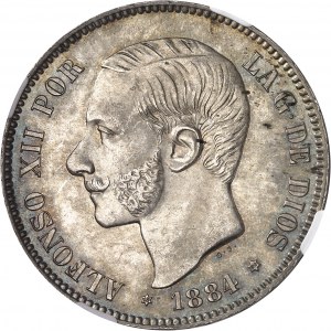 Alphonse XII (1874-1885). 5 pesetas 1884 (18-84) MS, M, Madrid.