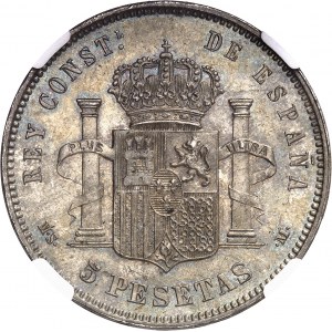 Alphonse XII (1874-1885). 5 pesetas 1884 (18-84) MS, M, Madrid.