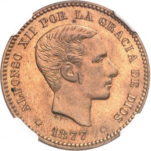 Alphonse XII (1874-1885). 5 centimes, Frappe spéciale (SP) 1877 OM, Barcelone.