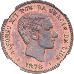 Alphonse XII (1874-1885). 5 centimes, Frappe spéciale (SP) 1878 OM, Barcelone.