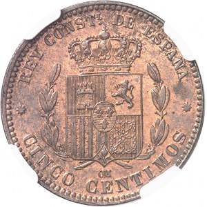 Alphonse XII (1874-1885). 5 centimes 1879 OM, Barcelone.