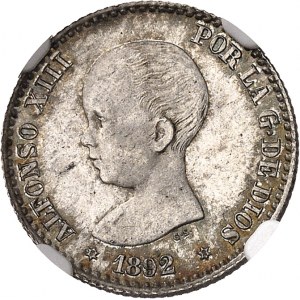 Alphonse XIII (1886-1931). 50 centimes, buste enfantin 1892 (9-2) PG, M, Madrid.