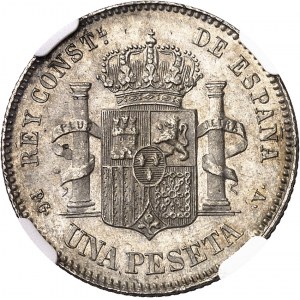 Alphonse XIII (1886-1931). 1 peseta, buste adolescent 1894 (18-94) PG, V, Madrid.