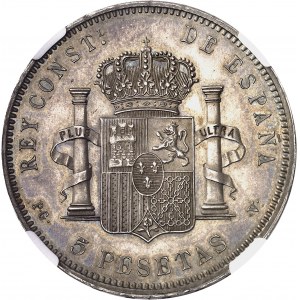 Alphonse XIII (1886-1931). 5 pesetas, buste juvénile, Frappe spéciale (SP) 1895 (18 - 95) PG, V, Madrid.