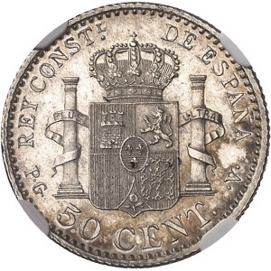 Alphonse XIII (1886-1931). 50 centimes, buste juvénile 1896 (9-6) PG, V, Madrid.
