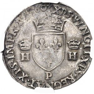 François II (1559-1560). Teston au buste couronné 1560, P, Dijon.