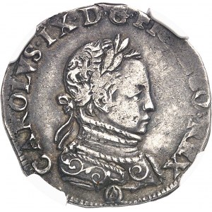 Charles IX (1560-1574). Demi-teston 6e type dit “morveux”, cuirasse damasquinée 1562, OA, Orléans.