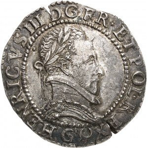 Henri III (1574-1589). Demi-franc au col plat, antidaté 1586 (1591-1592), G, Poitiers.