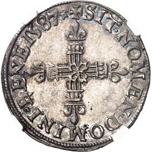 Henri III (1574-1589). huitičme d’écu, écu de face 1587, G, Poitiers.