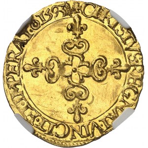 Henri IV (1589-1610). Écu d’or au soleil, 1er type 1593, H, La Rochelle.