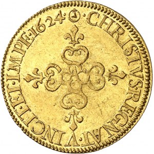 Louis XIII (1610-1643). Écu d’or au soleil, 1er type, frappe au moulin 1624, A, Paris.