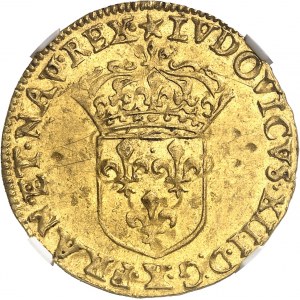 Louis XIII (1610-1643). Écu d’or au soleil, 1er type 1635, X, Amiens.