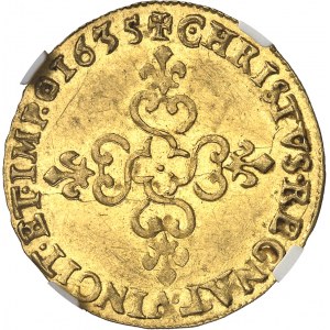 Louis XIII (1610-1643). Écu d’or au soleil, 1er type 1635, X, Amiens.