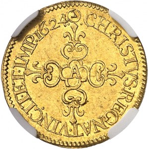 Louis XIII (1610-1643). Demi-écu d’or au soleil, 1er type, frappe spéciale au moulin par Nicolas Briot 1624, A, Paris.