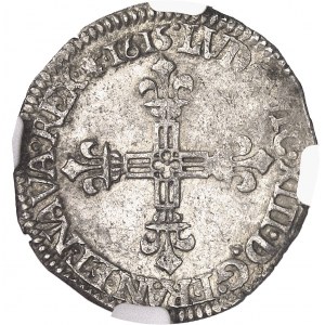 Louis XIII (1610-1643). Huitičme d’écu, 1er type, croix de face 1615, C, Saint-Lô.