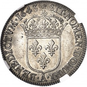 Louis XIII (1610-1643). Quart d’écu, 3e type 1643, A, Paris (rose).