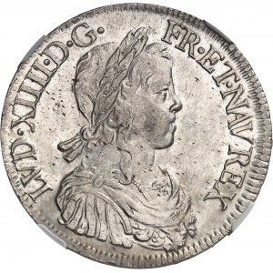Louis XIV (1643-1715). Écu ŕ la mčche longue 1648/7, T, Nantes.