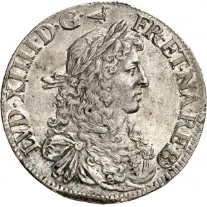 Louis XIV (1643-1715). Écu de Béarn au buste juvénile 1665, Pau.
