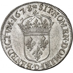 Louis XIV (1643-1715). Demi-écu ŕ la cravate, 1čre émission 1678, D, Lyon.