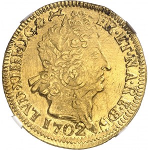 Louis XIV (1643-1715). Double louis de Béarn aux huit L et aux insignes, réformation 1702, vache, Pau.