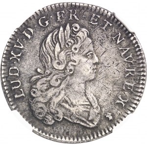 Louis XV (1715-1774). Tiers d’écu de France hybride, avec le poinçon d’effigie du petit louis d’argent, réformation 1720, D, Lyon.