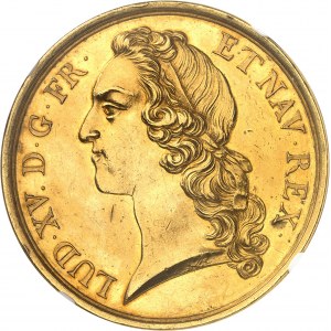 Louis XV (1715-1774). Épreuve en Or de l’écu au bandeau, Flan bruni (PROOF) 1740, A, Paris.