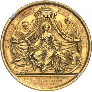 Louis XV (1715-1774). Médaille d’Or, Traité de paix d’Aix-la-Chapelle, par François Marteau 1748, Paris.