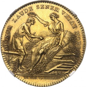Louis XVI (1774-1792). Médaille ou Jeton en Or, prix du bon vieillard, par N. M. Gatteaux ND (c.1780), Paris.
