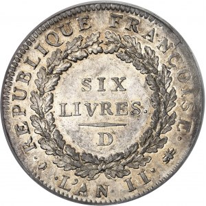 Convention (1792-1795). Écu de 6 livres FRANÇOISE 1793 - An II, D, Lyon.