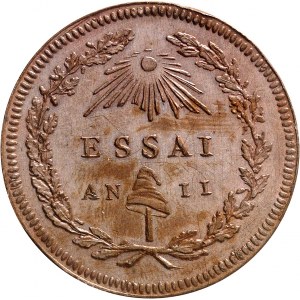 Convention (1792-1795). Essai au module de 2 sols ŕ la République par Bernier An II (1793), Paris.