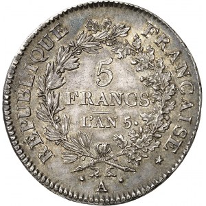 Directoire (1795-1799). 5 francs Union et Force An 5, A, Paris.