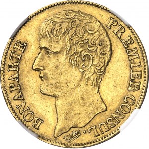 Consulat (1799-1804). 40 francs Bonaparte, Premier Consul, grčnetis fin avec olive An 12, A, Paris.