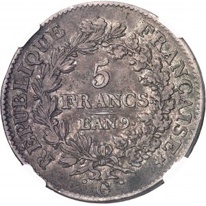 Consulat (1799-1804). 5 francs Union et Force An 9, G, Genčve.