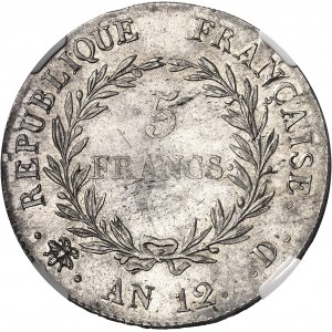 Consulat (1799-1804). 5 francs Bonaparte An 12, D, Lyon.