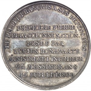 Consulat (1799-1804). Médaille, pose de la premičre pierre de la colonne Nationale, par B. Duvivier An 8 - 1800, Paris.