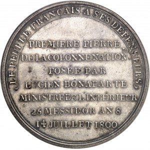 Consulat (1799-1804). Médaille, pose de la premičre pierre de la colonne Nationale, grand module, par B. Duvivier An 8 - 1800, Paris.