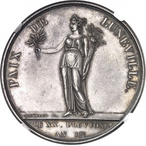 Consulat (1799-1804). Médaille, Paix de Lunéville, 2e type, par Andrieu An IX (1801), Paris.