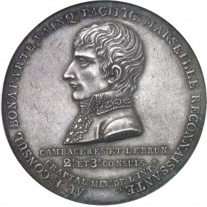 Consulat (1799-1804). Médaille, ouverture du cours Bonaparte et création de la fontaine Bonaparte ŕ Marseille, par P. Poize An X (1802), Paris.