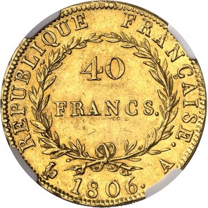 Premier Empire / Napoléon Ier (1804-1814). 40 francs République, tęte nue 1806, A, Paris.