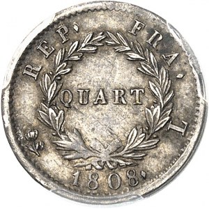 Premier Empire / Napoléon Ier (1804-1814). Quart de franc, tęte laurée, REPUBLIQUE 1808, L, Bayonne.