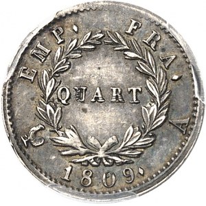 Premier Empire / Napoléon Ier (1804-1814). Quart de franc, tęte laurée, EMPIRE 1809, A, Paris.