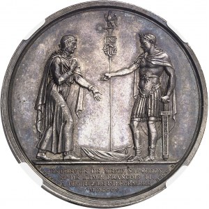 Premier Empire / Napoléon Ier (1804-1814). Médaille, entrevue d’Urschütz entre Napoléon Ier et l’Empereur François II, par Droz et Andrieu 1805-1806, Paris.