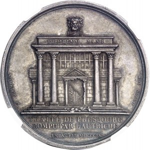 Premier Empire / Napoléon Ier (1804-1814). Médaille, rupture de la Paix de Presbourg et batailles d’Abensberg et d’Eckmühl, par Andrieu et Brenet 1809, Paris.