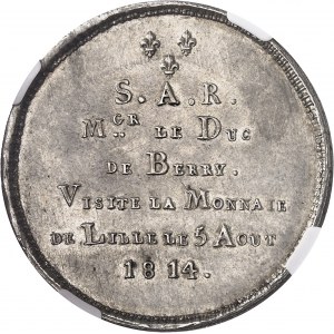 Louis XVIII (1814-1824). Module de 5 francs, visite du Duc de Berry ŕ la Monnaie de Lille 1814, Lille.