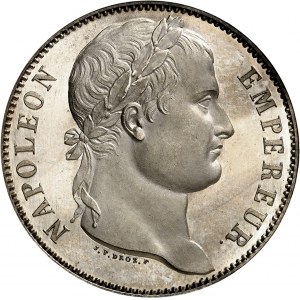 Cent-Jours / Napoléon Ier (mars-juillet 1815). Essai de 5 francs Cent-Jours, tranche lisse, par Droz, Flan bruni (PROOF) 1815, A, Paris.