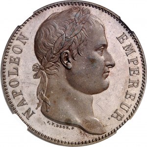 Cent-Jours / Napoléon Ier (mars-juillet 1815). Essai de 5 francs Empire par J.-P. Droz, Flan bruni (PROOF) 1815, A, Paris.