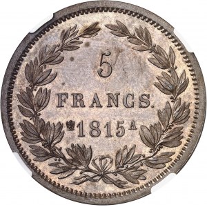 Cent-Jours / Napoléon Ier (mars-juillet 1815). Essai de 5 francs Empire par J.-P. Droz, Flan bruni (PROOF) 1815, A, Paris.