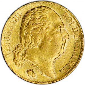 Louis XVIII (1814-1824). 20 francs tęte nue 1824, MA, Marseille.