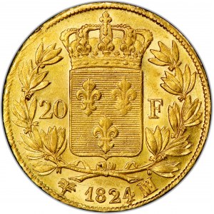 Louis XVIII (1814-1824). 20 francs tęte nue 1824, MA, Marseille.